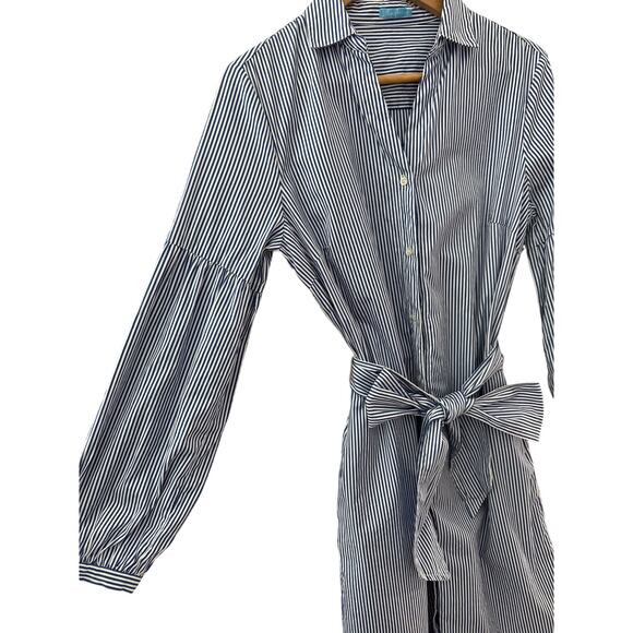 J. McLaughlin Millbury White & Navy Striped Poplin Dress Pockets Size Medium - Picture 6 of 11